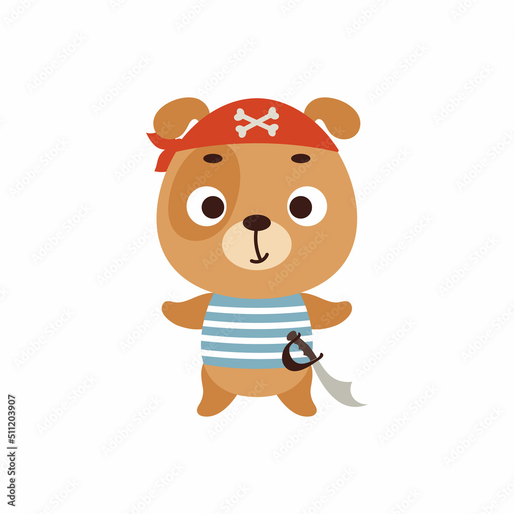 Cute little pirate dog. Cartoon animal character for kids t-shirts, nursery decoration, baby shower, greeting card, invitation, house interior. Vector stock illustration Cute little pirate dog. Cartoon animal character for kids t-shirts, nursery decoration, baby shower, greeting card, invitation, house interior. Vector stock illustration