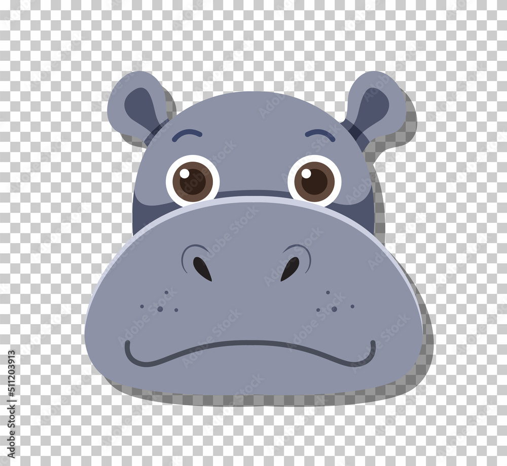 Cute hippopotamus head in flat cartoon style Cute hippopotamus head in flat cartoon style