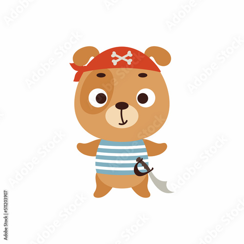 Cute little pirate dog. Cartoon animal character for kids t-shirts  nursery decoration  baby shower  greeting card  invitation  house interior. Vector stock illustration