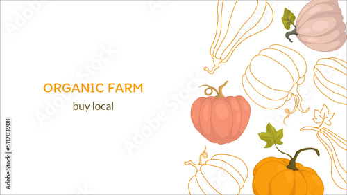 Banner organic products. Farm products, harvest day