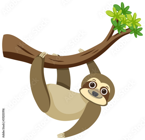 Cute sloth in flat cartoon style