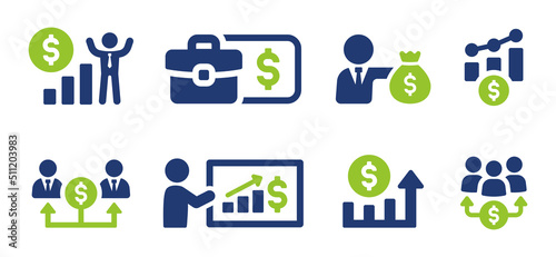 Earning money icon set. Salary, income and profit symbol vector. 