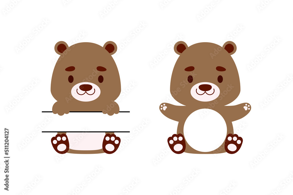 Cute little otter split monogram. Funny cartoon character for kids t-shirts, nursery decoration, baby shower, greeting cards, invitations, scrapbooking, home decor. Vector stock illustration