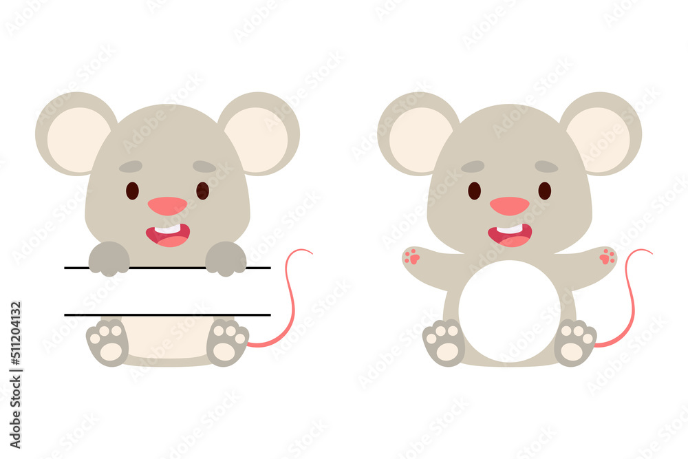 Cute little mouse split monogram. Funny cartoon character for kids t-shirts, nursery decoration, baby shower, greeting cards, invitations, scrapbooking, home decor. Vector stock illustration Cute little mouse split monogram. Funny cartoon character for kids t-shirts, nursery decoration, baby shower, greeting cards, invitations, scrapbooking, home decor. Vector stock illustration