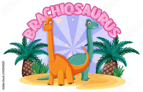 Little cute brachiosaurus dinosaur cartoon character
