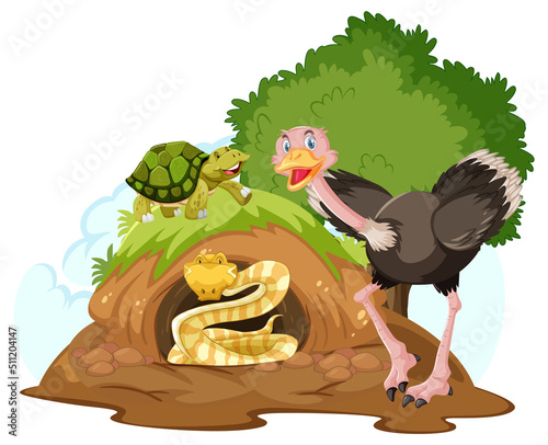 Wild animals cartoon character with burrow photo