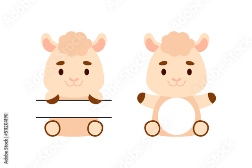 Cute little alpaca split monogram. Funny cartoon character for kids t-shirts, nursery decoration, baby shower, greeting cards, invitations, scrapbooking, home decor. Vector stock illustration