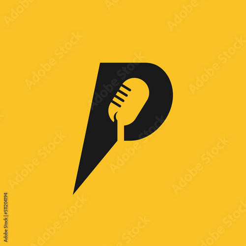 Letter P Podcast Record Logo Icon Design
