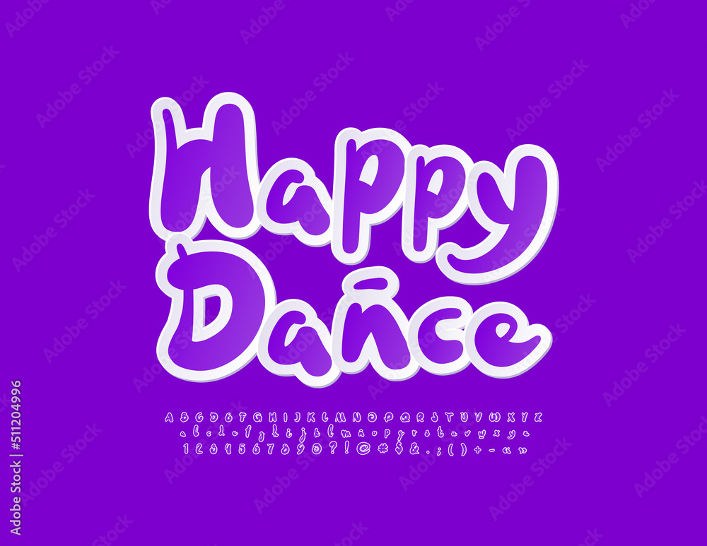 Vector playful logo Happy Dance. Handwritten Alphabet Letters and Numbers. Bright modern Font. Vector playful logo Happy Dance. Handwritten Alphabet Letters and Numbers. Bright modern Font.