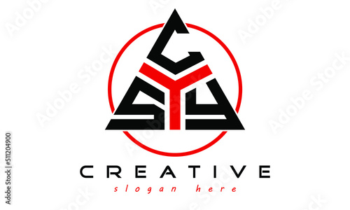 SCY three letter creative triangle shape in circle logo design vector template. typography logo | Letter mark logo | initial logo | wordmark logo | minimalist logo | gaming logo | emblem logo
