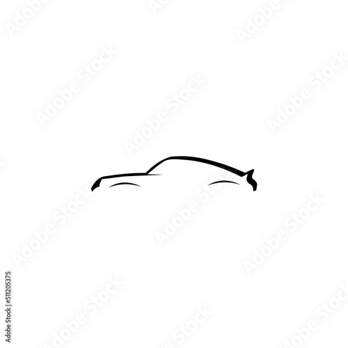 Desain logo mobil gaya otomatis dengan konsep olahraga ikon kendaraan siluet pada latar belakang abu-abu terang. Ilustrasi vektor.
