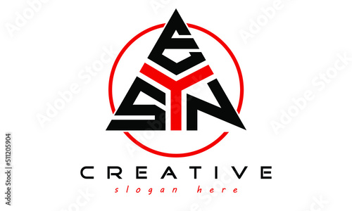 SEN three letter creative triangle shape in circle logo design vector template. typography logo | Letter mark logo | initial logo | wordmark logo | minimalist logo | gaming logo | emblem logo
