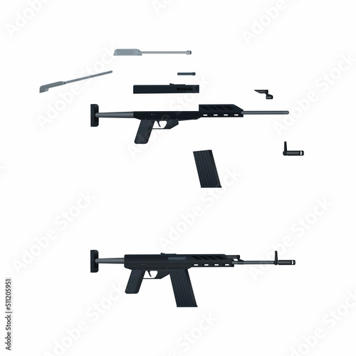 Assembly and disassembly of the rifle. Military training, vector illustration