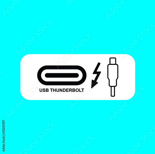 usb type-c thunderbolt icon simple flat connector vector design