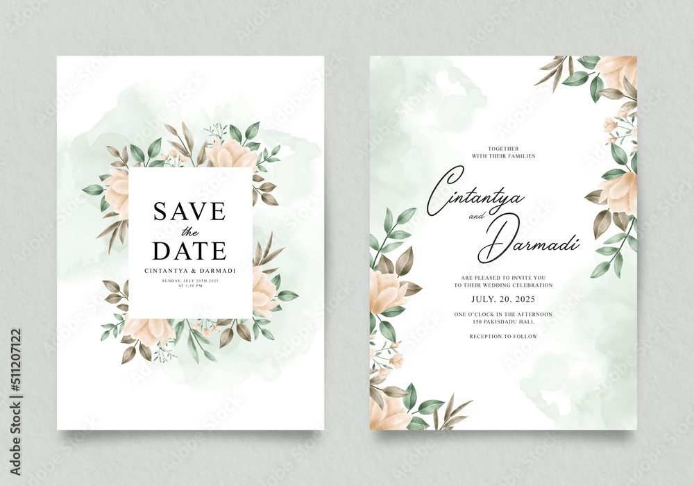 Elegant wedding invitation template with flower yellow decoration