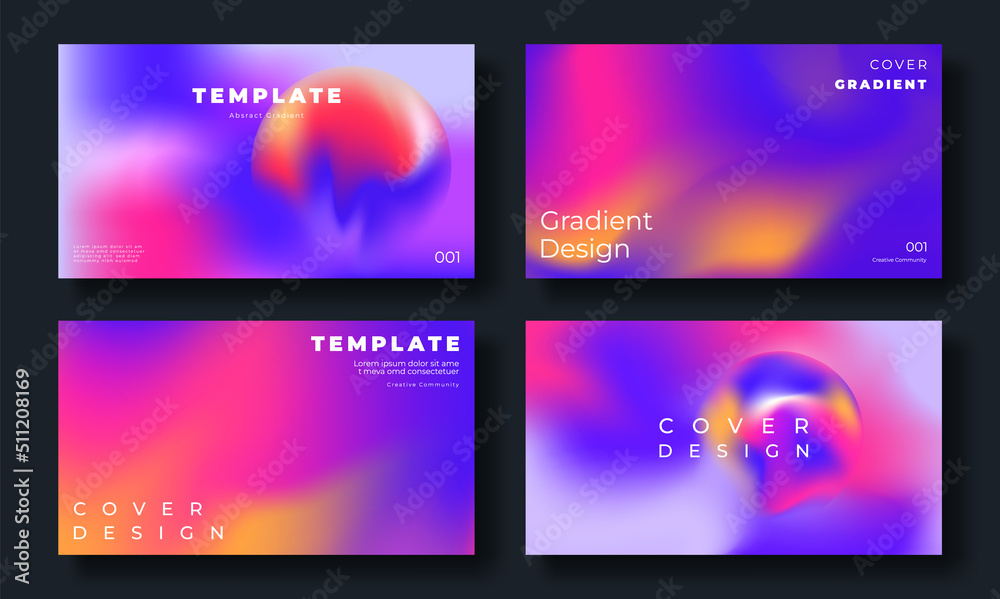 Abstract fluid gradient cover template. Set of modern poster with vibrant graphic color, colorful, organic shapes. Gradient background design for brochure, flyer, wallpaper, banner, business card.