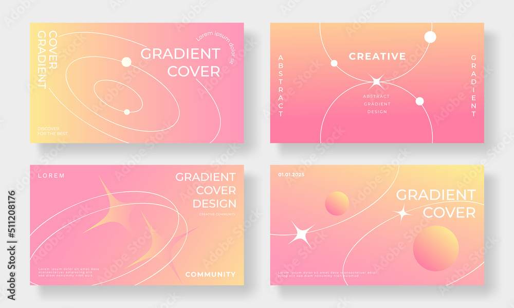 Abstract fluid gradient cover template. Set of modern poster with vibrant graphic color, star, planet, mesh blend color. Gradient background for brochure, flyer, wallpaper, banner, business card. Abstract fluid gradient cover template. Set of modern poster with vibrant graphic color, star, planet, mesh blend color. Gradient background for brochure, flyer, wallpaper, banner, business card.