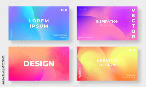 Abstract fluid gradient cover template. Set of modern poster with vibrant graphic color, different mesh color card. Gradient background design for brochure, flyer, wallpaper, banner, business card.