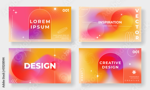 Abstract fluid gradient cover template. Set of modern poster with vibrant graphic color, star, planet, mesh blend color. Gradient background for brochure, flyer, wallpaper, banner, business card.