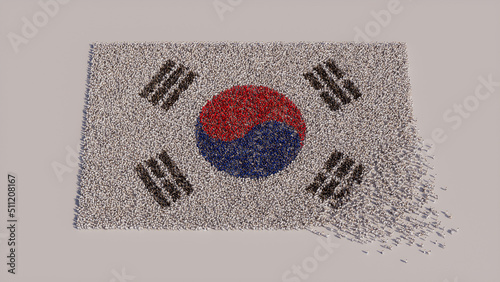 South Korean Flag formed from a Crowd of People. Banner of South Korea on White.