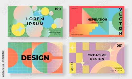 Abstract fluid gradient cover template. Set of modern poster with vibrant graphic color, geometric shapes. Retro gradient background design for brochure, flyer, wallpaper, banner, business card.