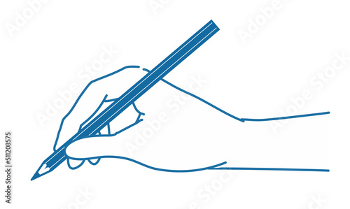 鉛筆を持つ手のイラスト 側面 右手 線画 ブルー
