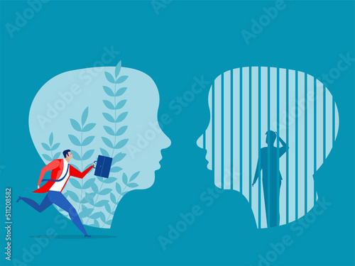 Two businessman different thinking between Fixed Mindset vs Growth Mindset success concept
