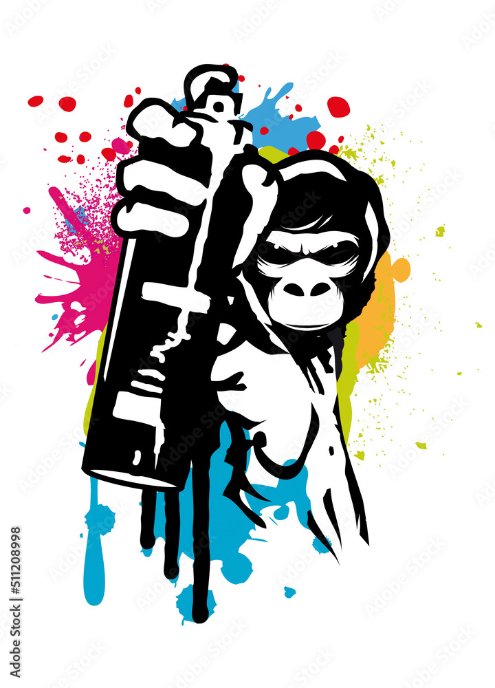 Obraz premium cooler Street Art Gorilla Sprayer im Graffiti Stil