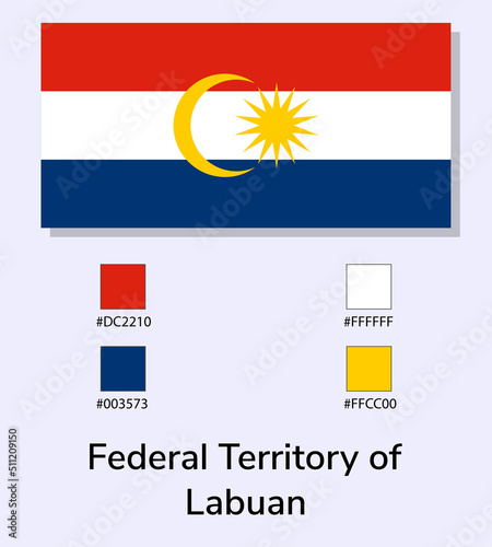 Vector Illustration of Federal Territory of Labuan flag isolated on light blue background. Federal Territory of Labuan flag with Color Codes. As close as possible to the original. photo