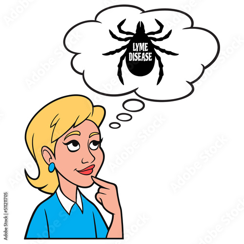 Girl thinking about Lyme Disease - A cartoon illustration of a Girl thinking about the side effects of Lyme disease.