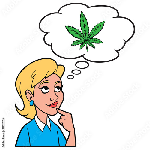 Girl thinking about Marijuana - A cartoon illustration of a Girl thinking about smoking Marijuana to relax.
