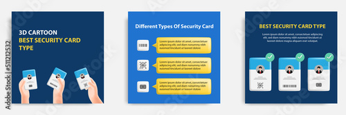 Social media tutorial, tips post banner layout template in 3D cartoon style. Security card comparison concept. Vector design illustration