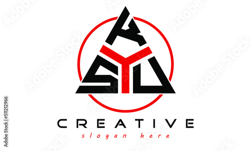 SKU three letter creative triangle shape in circle logo design vector template. typography logo | Letter mark logo | initial logo | wordmark logo | minimalist logo | gaming logo | emblem logo
