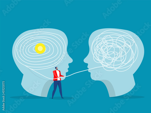 The opposite mindset chaos and order in thoughts, Businessman Problem solution as complete difficult and messy task person concept. vector illustration