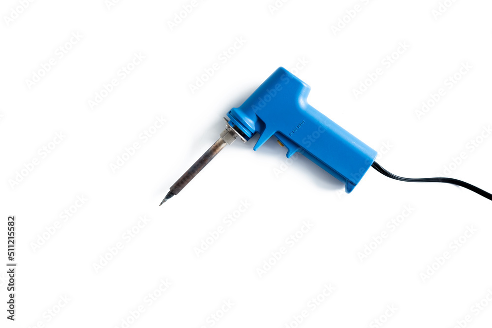 Soldering iron gun or electric solder. soldering electronic work or repair electronic isolated on white background.
