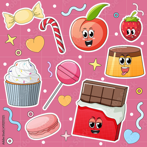 Set of funny food and dessert characters