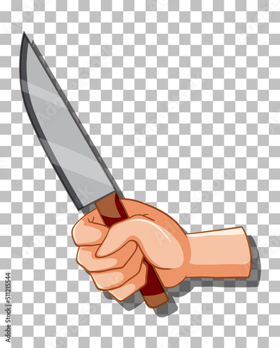 Hand holding knife on grid background