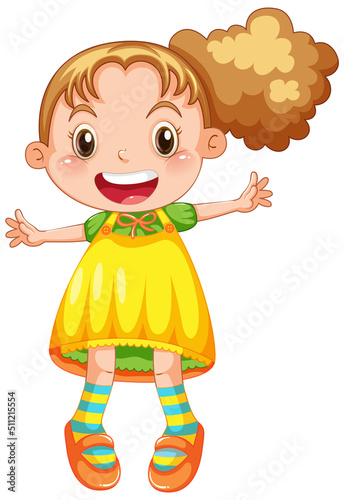 Cute happy girl cartoon character jumping