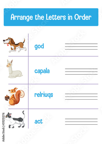Worksheet design for arranging letters