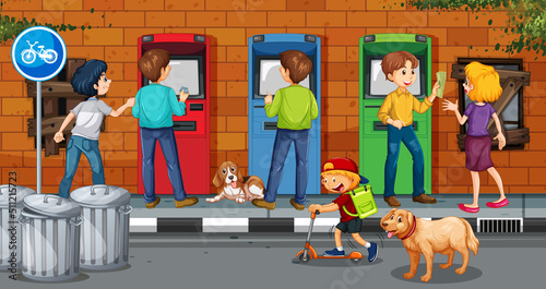 People withdraw money from atm machine
