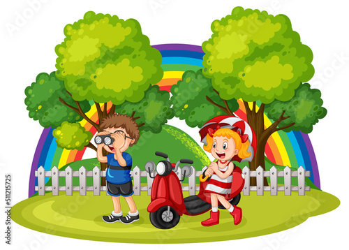 Outdoor park with happy children