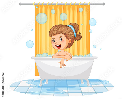 Happy girl taking a bath