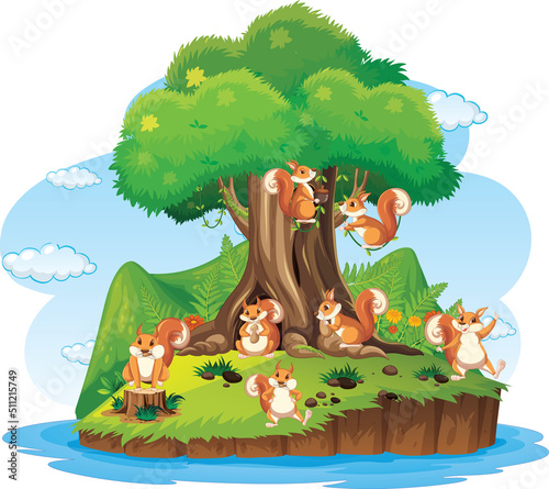 Many squirrels on the island