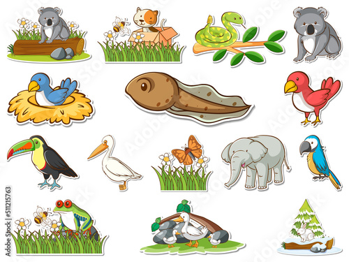 Sticker set of cartoon wild animals