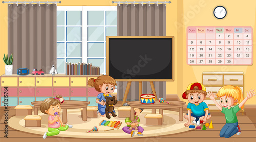 Scene with children playing in class