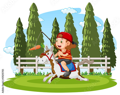 Cartoon girl riding horse