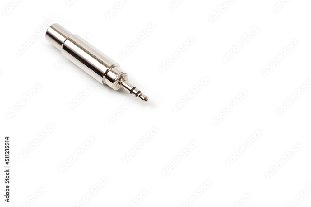 Adapter jack - minijack metal, photographed on a white background. Adapter jack - minijack metal, photographed on a white background.