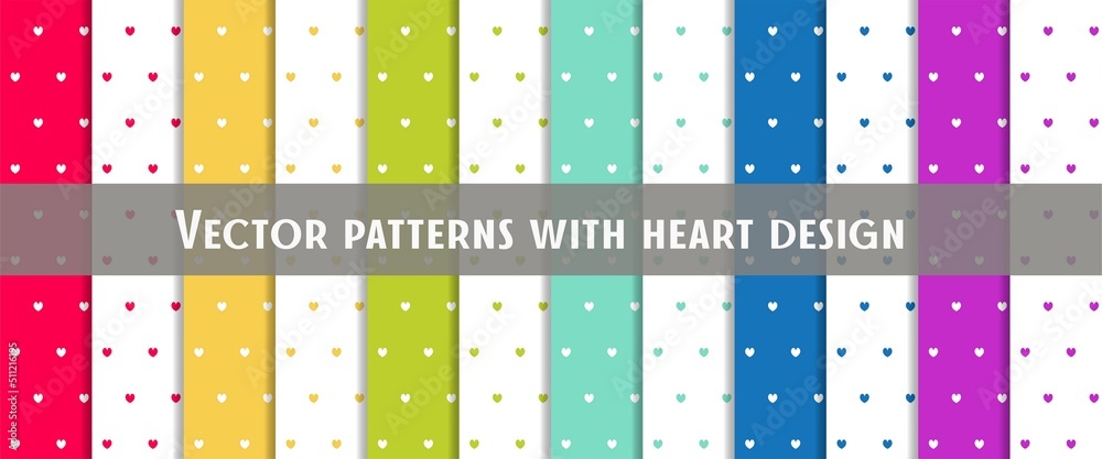 Vector set color pattern with small heart figures, mask added, editable. Can be used for scrapbooking and decoration