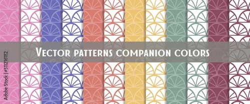 Vector set companion colors patterns with geometric figures, mask added, editable. Abstract geometric graphic design print pattern. Can be used for scrapbooking and design