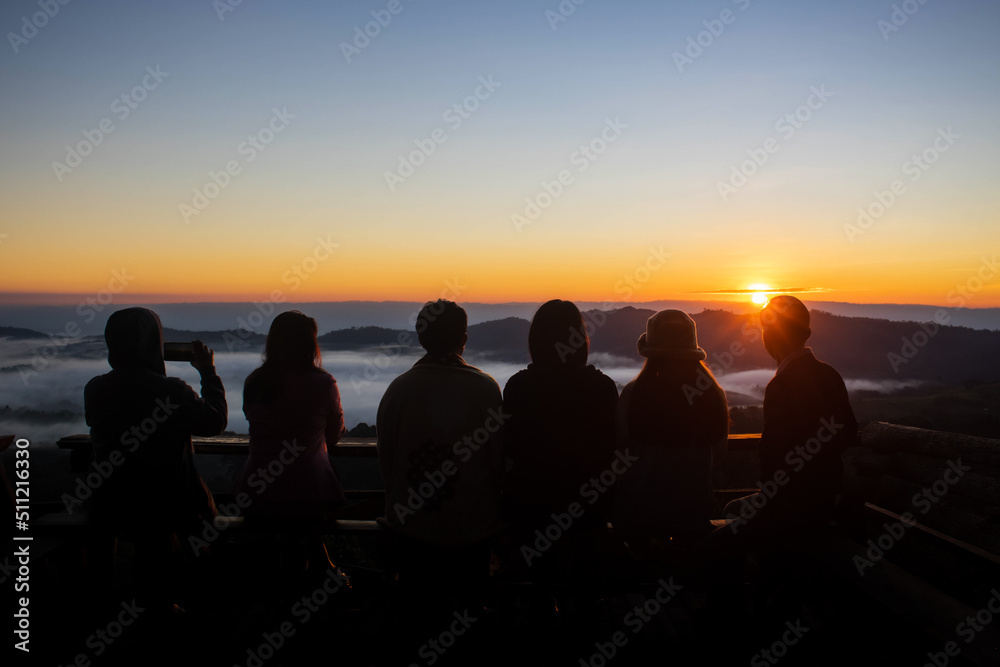 people silhouette background at sunrise